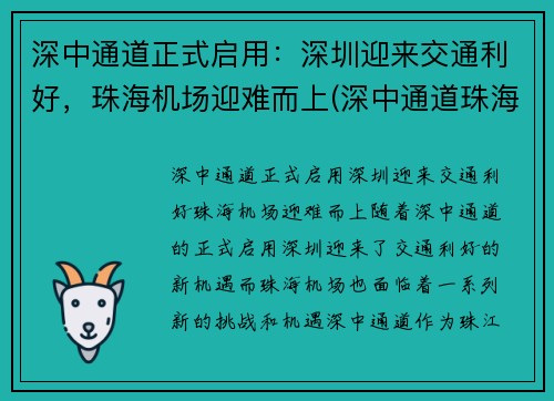 深中通道正式启用：深圳迎来交通利好，珠海机场迎难而上(深中通道珠海出口位置)