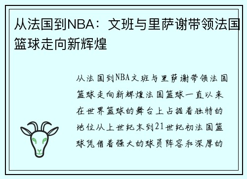 从法国到NBA：文班与里萨谢带领法国篮球走向新辉煌
