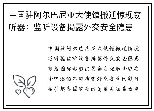 中国驻阿尔巴尼亚大使馆搬迁惊现窃听器：监听设备揭露外交安全隐患