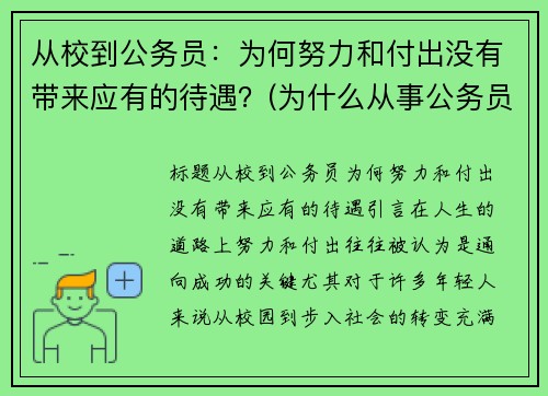 从校到公务员：为何努力和付出没有带来应有的待遇？(为什么从事公务员)