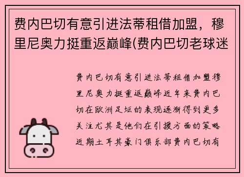 费内巴切有意引进法蒂租借加盟，穆里尼奥力挺重返巅峰(费内巴切老球迷)