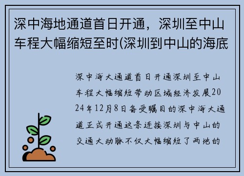深中海地通道首日开通，深圳至中山车程大幅缩短至时(深圳到中山的海底隧道规划图)